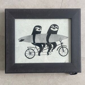 Surfing Sloths on Bicycle Art Print with Frame